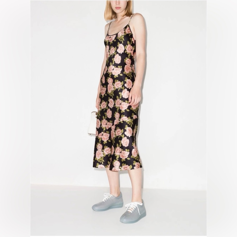 NWT Reformation Alisal Floral Silk Satin Slip Midi Dress in Black $248 Sz XS